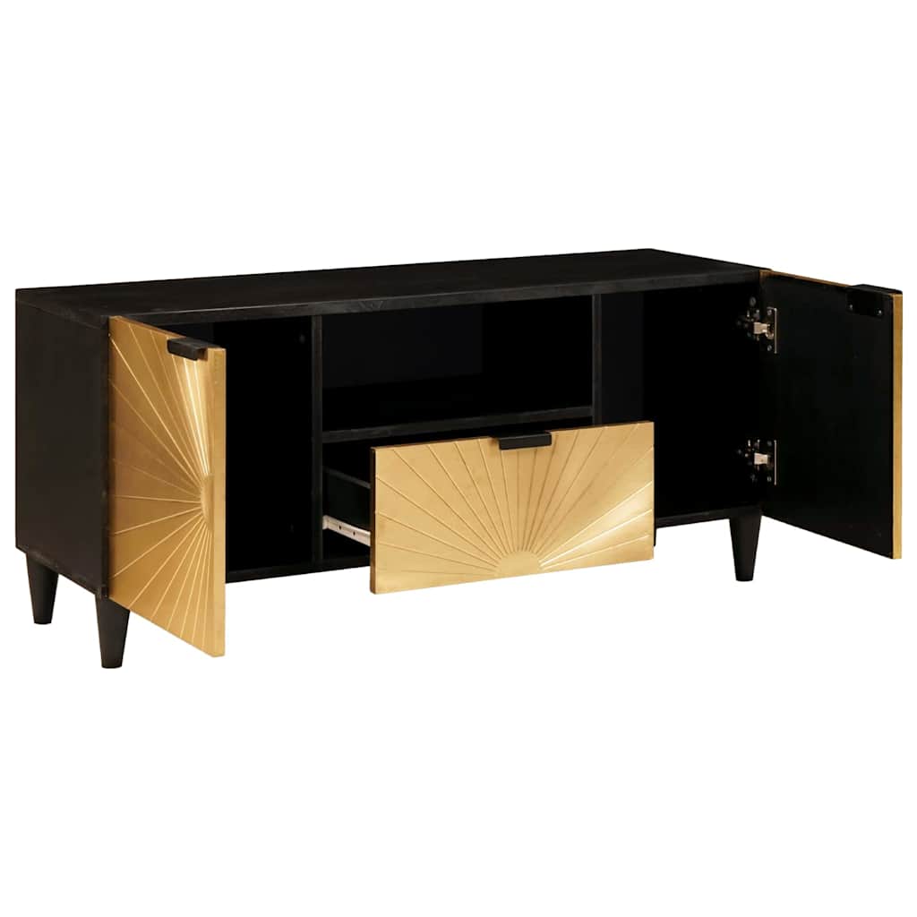 Meuble TV Noir et or 105 x 33 x 46 cm bois de manguier massif