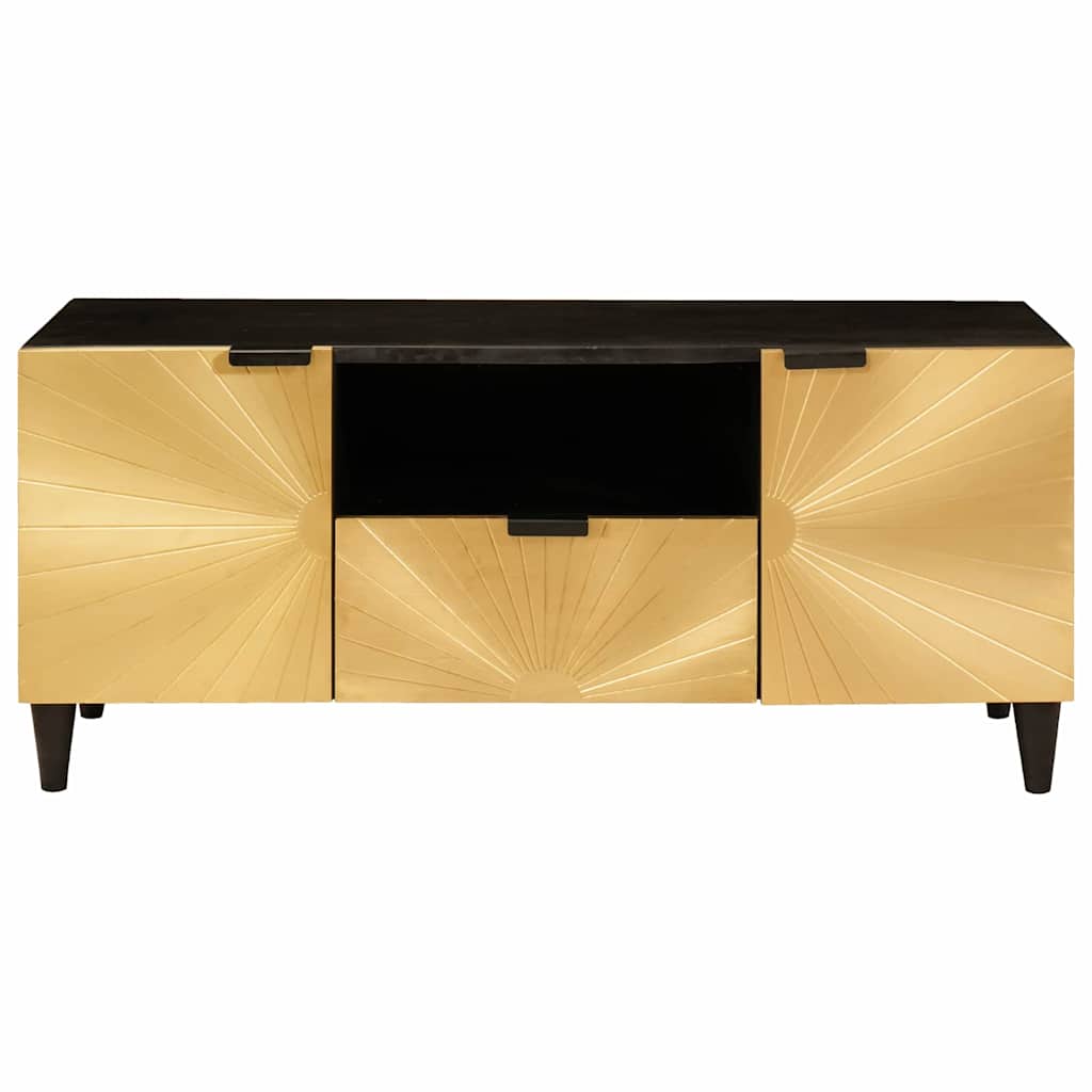 Meuble TV Noir et or 105 x 33 x 46 cm bois de manguier massif - XIOS
