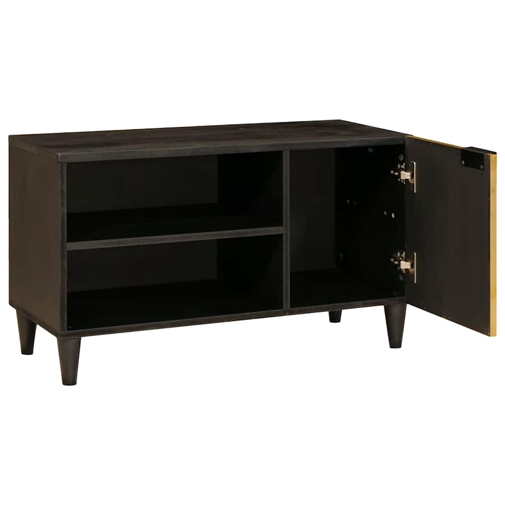 Meuble TV Noir et or 80 x 33 x 46 cm bois de manguier massif