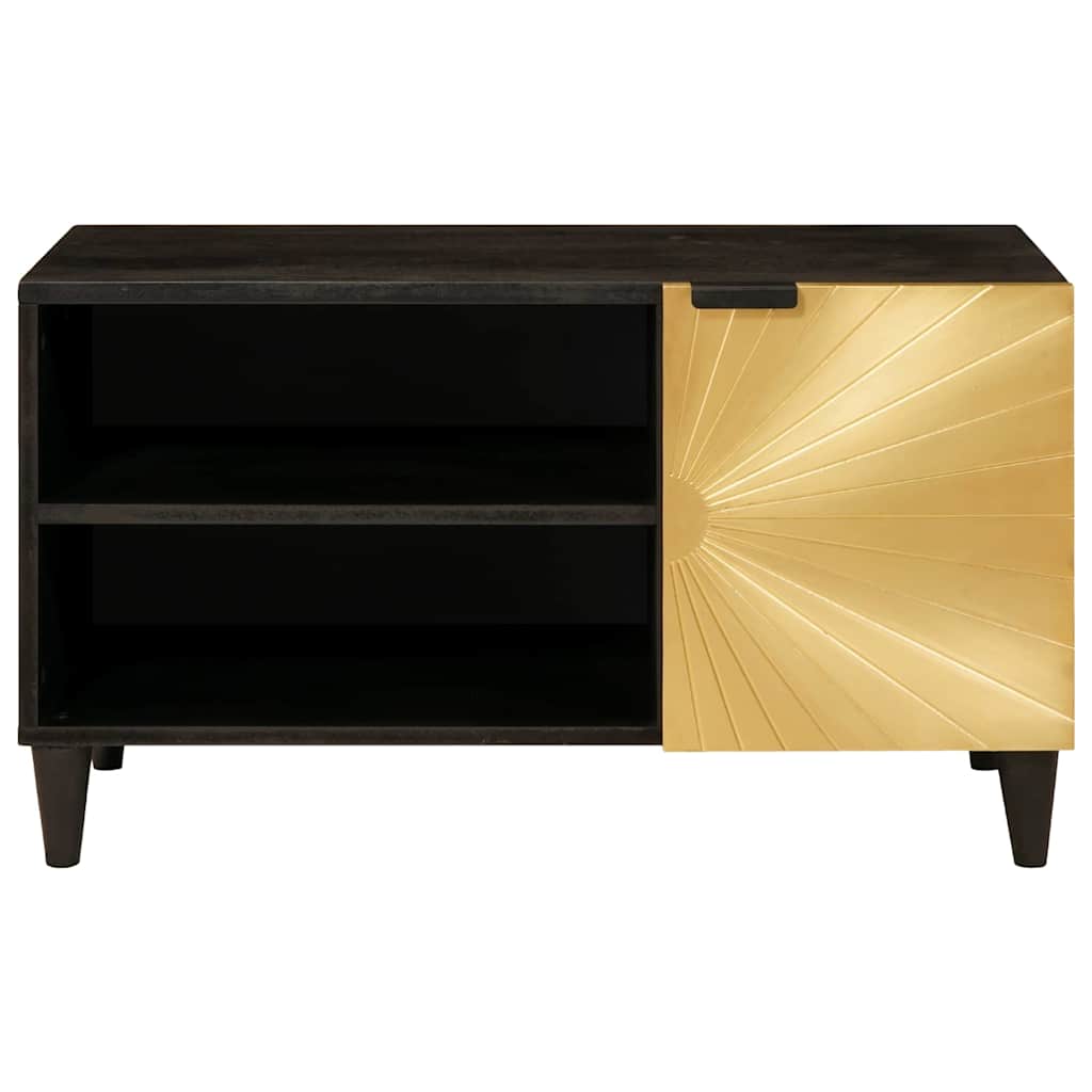 Meuble TV Noir et or 80 x 33 x 46 cm bois de manguier massif - XIOS