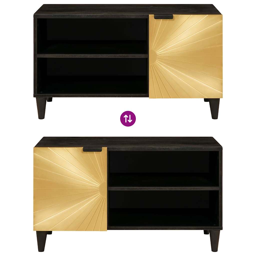 Meuble TV Noir et or 80 x 33 x 46 cm bois de manguier massif - XIOS