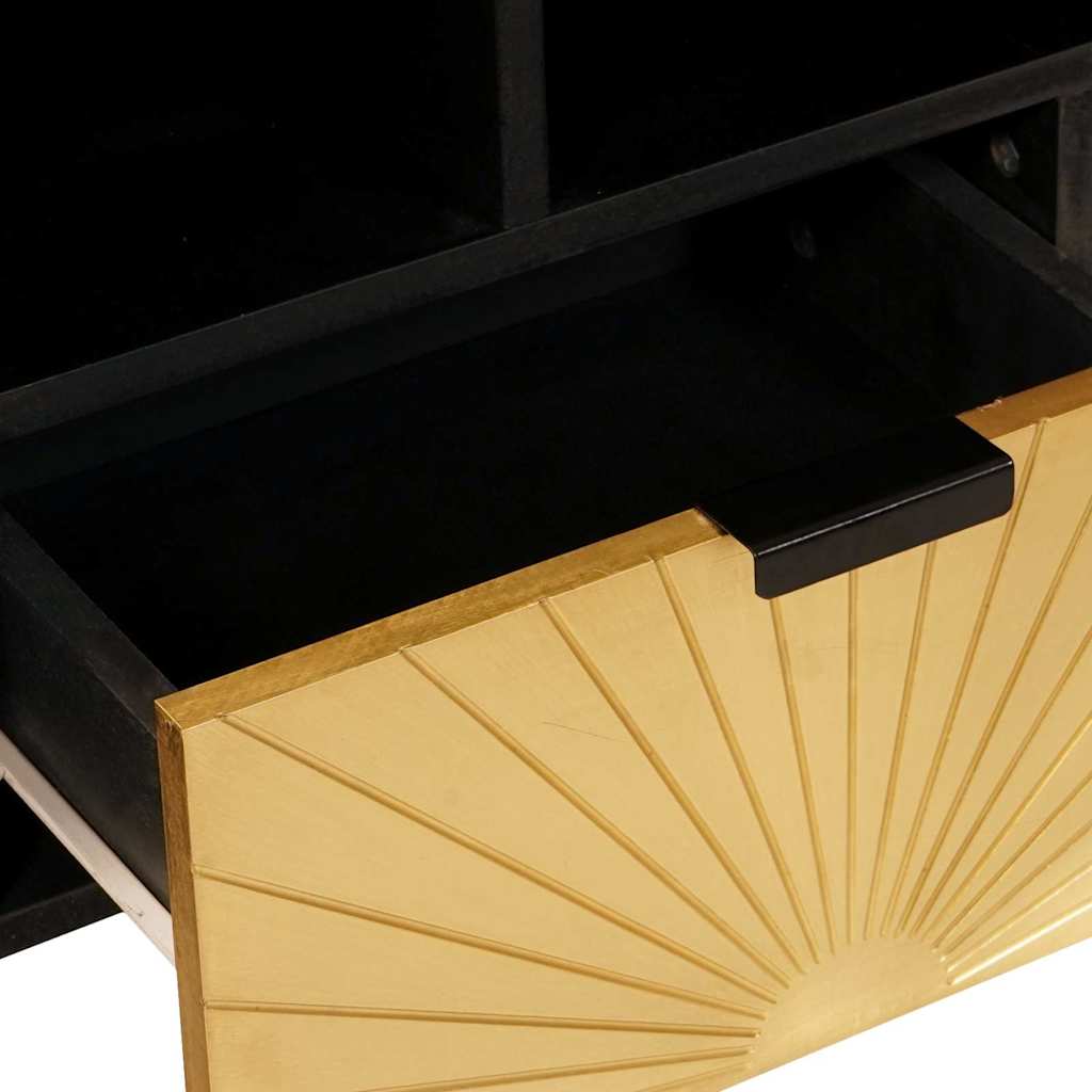Meuble TV Noir et or 100 x 33 x 46 cm bois de manguier massif - XIOS