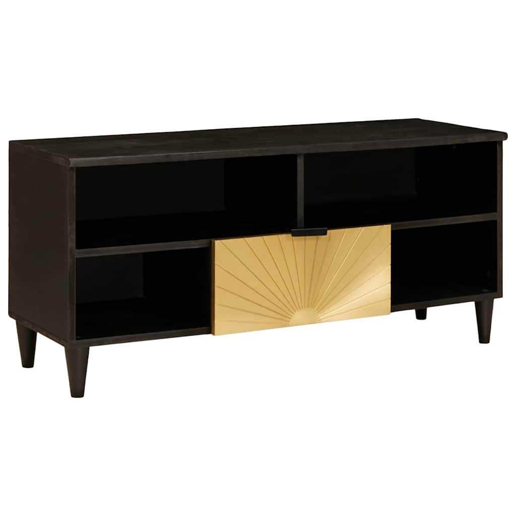 Meuble TV Noir et or 100 x 33 x 46 cm bois de manguier massif