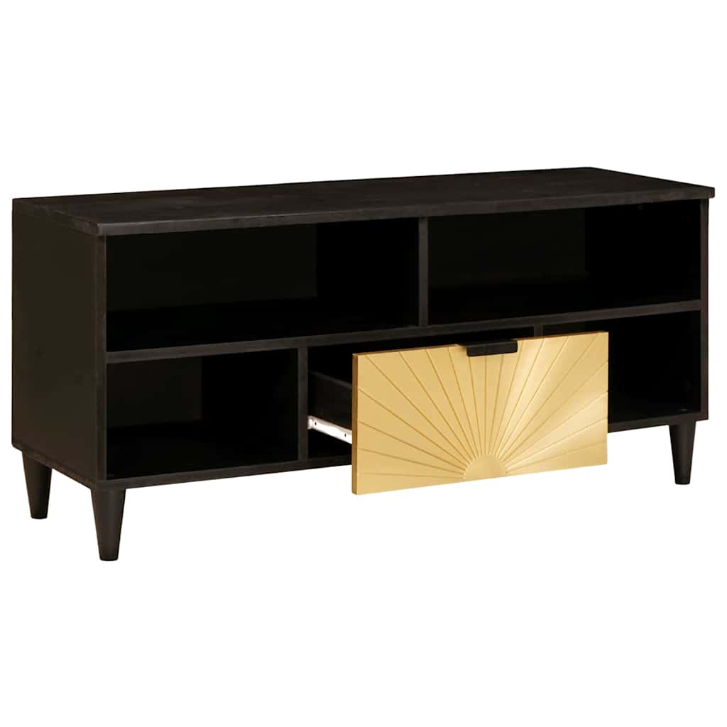 Meuble TV Noir et or 100 x 33 x 46 cm bois de manguier massif