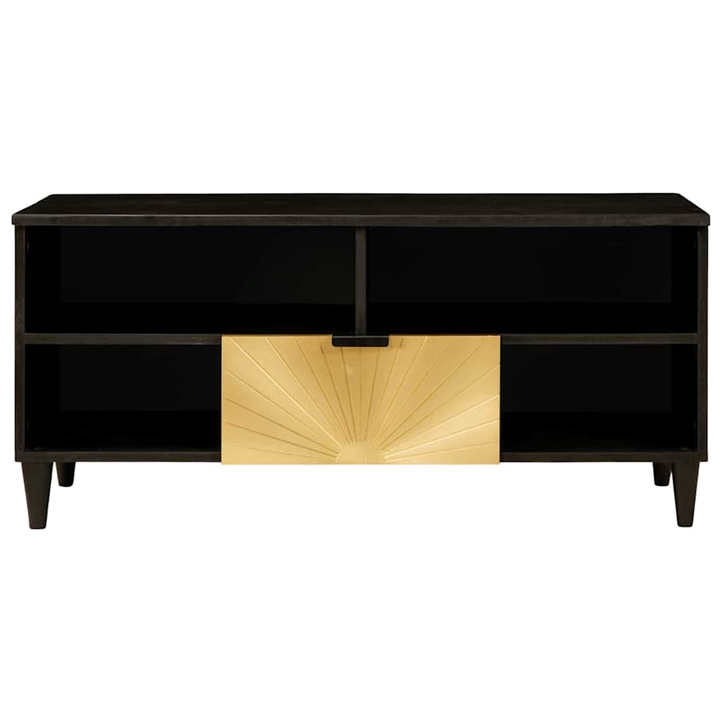 Meuble TV Noir et or 100 x 33 x 46 cm bois de manguier massif - XIOS