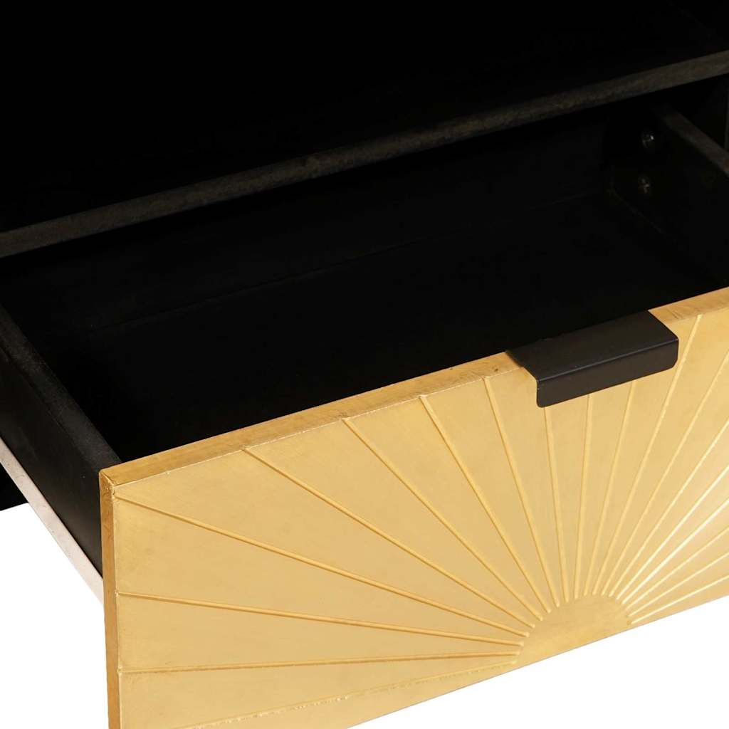 Meuble TV Noir et or 80 x 33 x 46 cm bois de manguier massif XIOS
