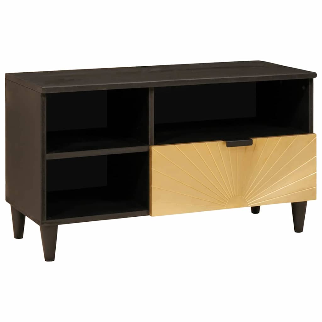 Meuble TV Noir et or 80 x 33 x 46 cm bois de manguier massif XIOS