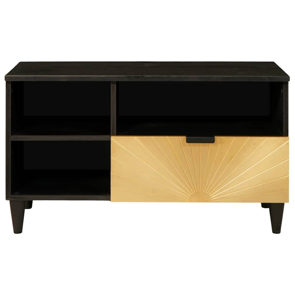 Meuble TV Noir et or 80 x 33 x 46 cm bois de manguier massif XIOS