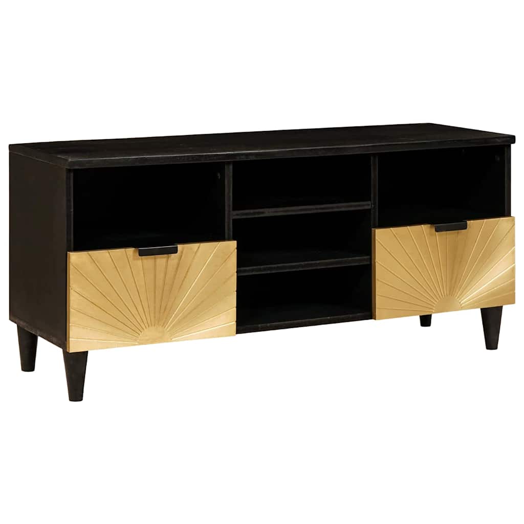 Meuble TV Noir et or 100 x 33 x 46 cm bois de manguier massif
