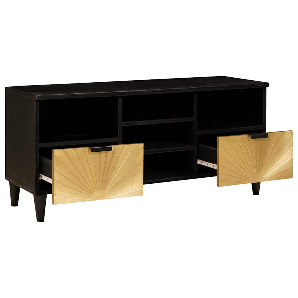 Meuble TV Noir et or 100 x 33 x 46 cm bois de manguier massif