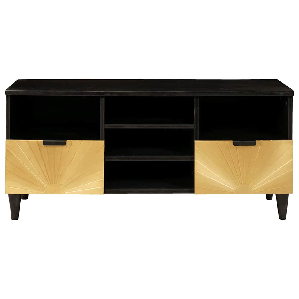 Meuble TV Noir et or 100 x 33 x 46 cm bois de manguier massif - XIOS