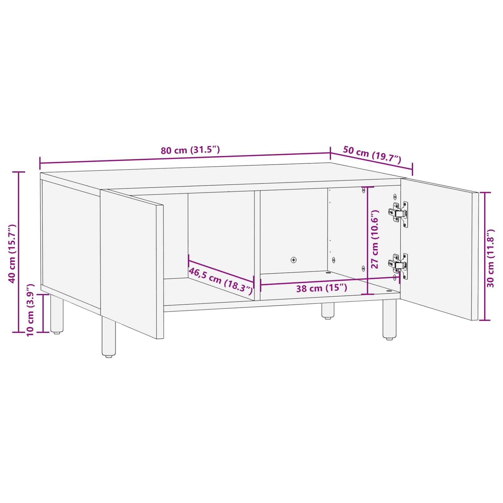 Table basse Blanc 80 x 50 x 40 cm Bois de mangue massif - XIOS