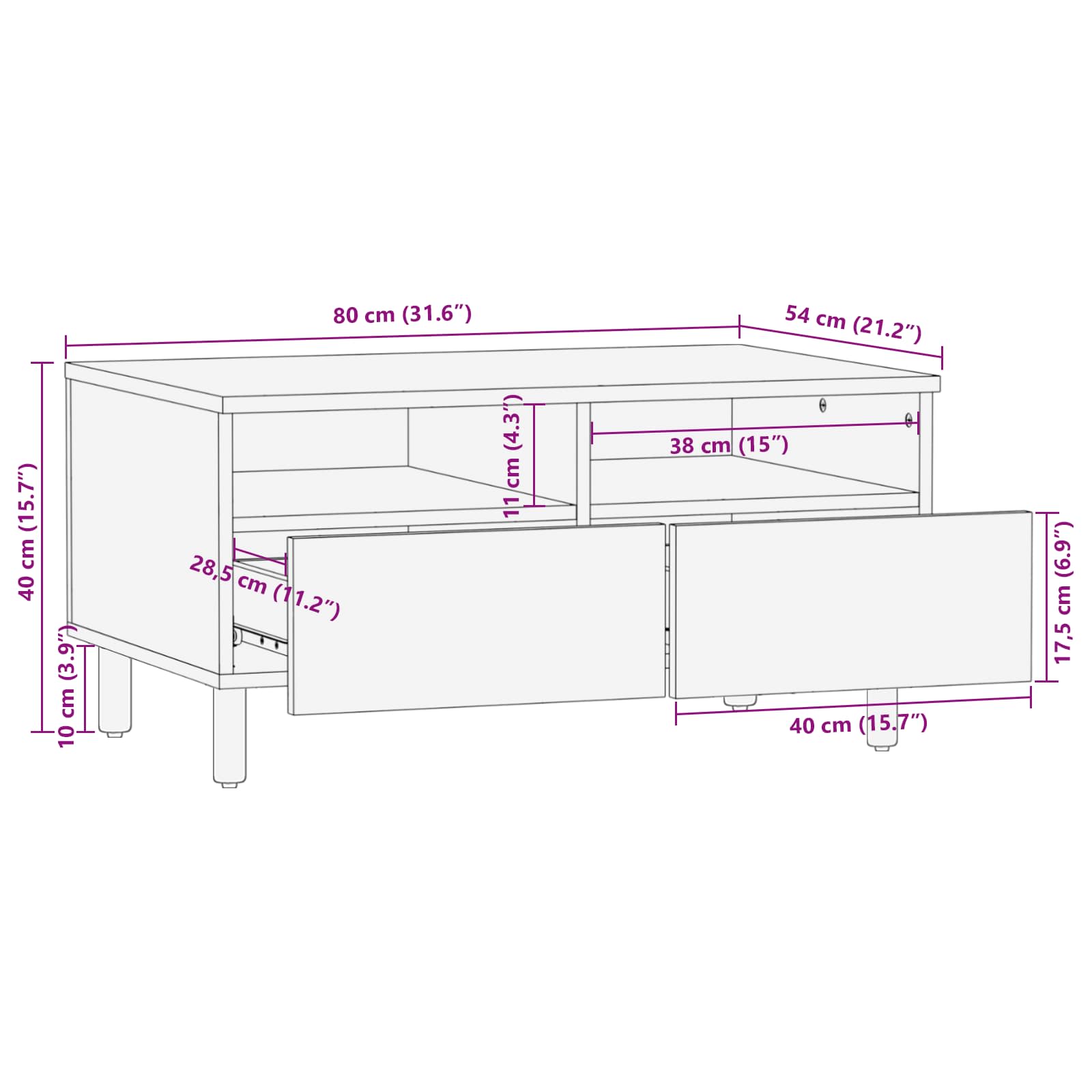 Table basse Blanc 80 x 54 x 40 cm Bois de mangue massif - XIOS