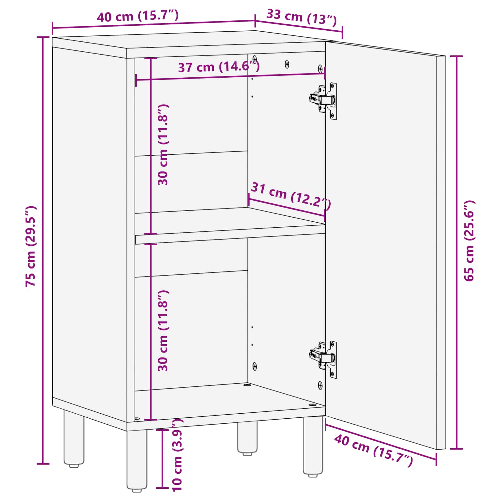 Buffet avec stockage Finition Lavage Blanc 40 x 33 x 75 cm - XIOS