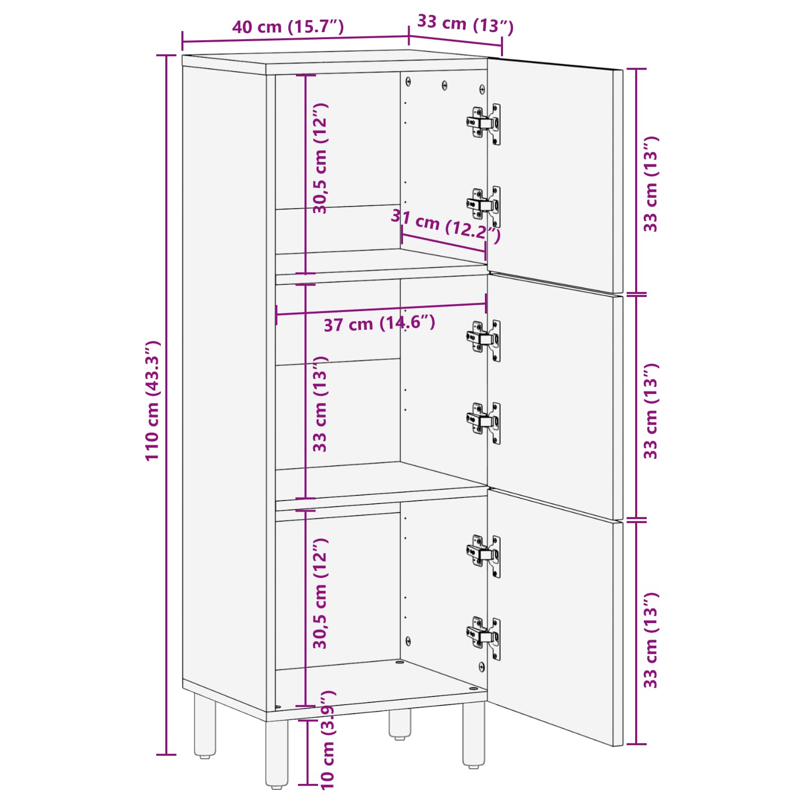 Haut Armoire avec porte Finition Lavage Blanc 40 x 33 x 110 cm - XIOS