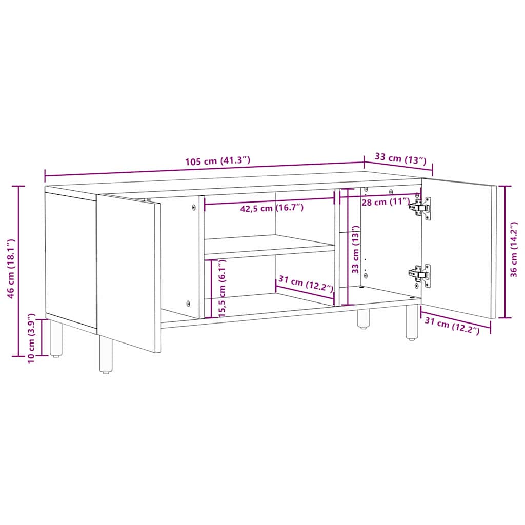 Meuble TV avec étagère Finition Acacia Brun 105 x 33,5 x 46 cm - XIOS