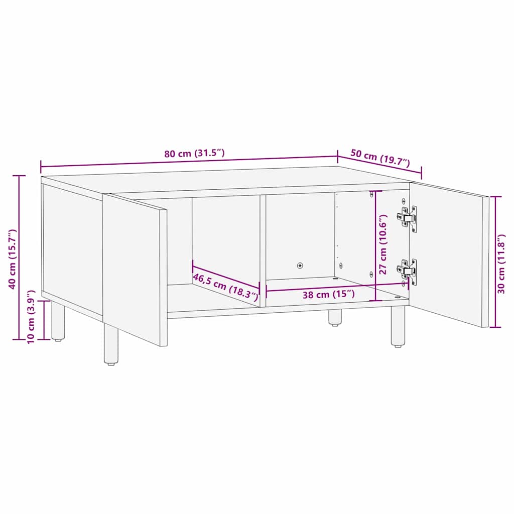 Table basse Marron 80 x 50 x 40 cm Bois de mangue massif - XIOS