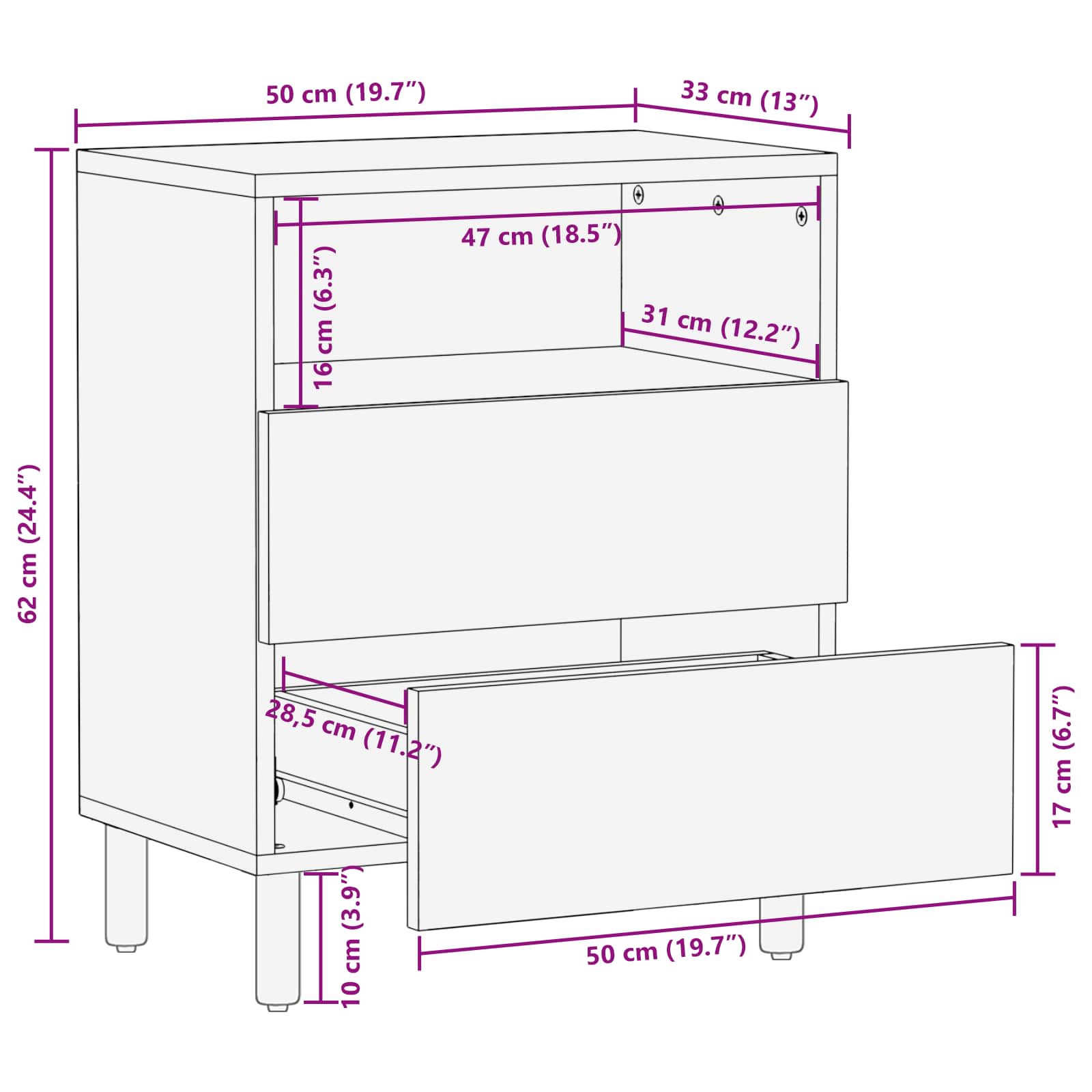 Cabinet de chevet Marron 50 x 33 x 60 cm Bois de mangue massif - XIOS