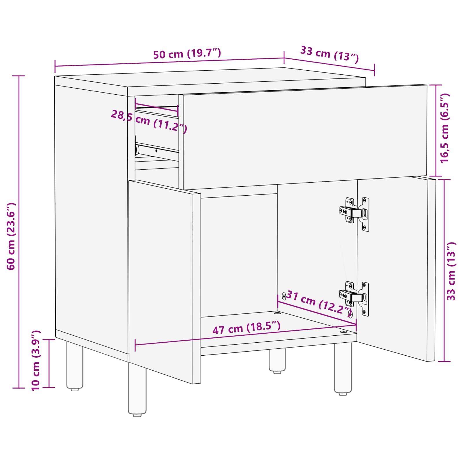Cabinet de chevet Marron 50 x 33 x 60 cm Bois de mangue massif - XIOS