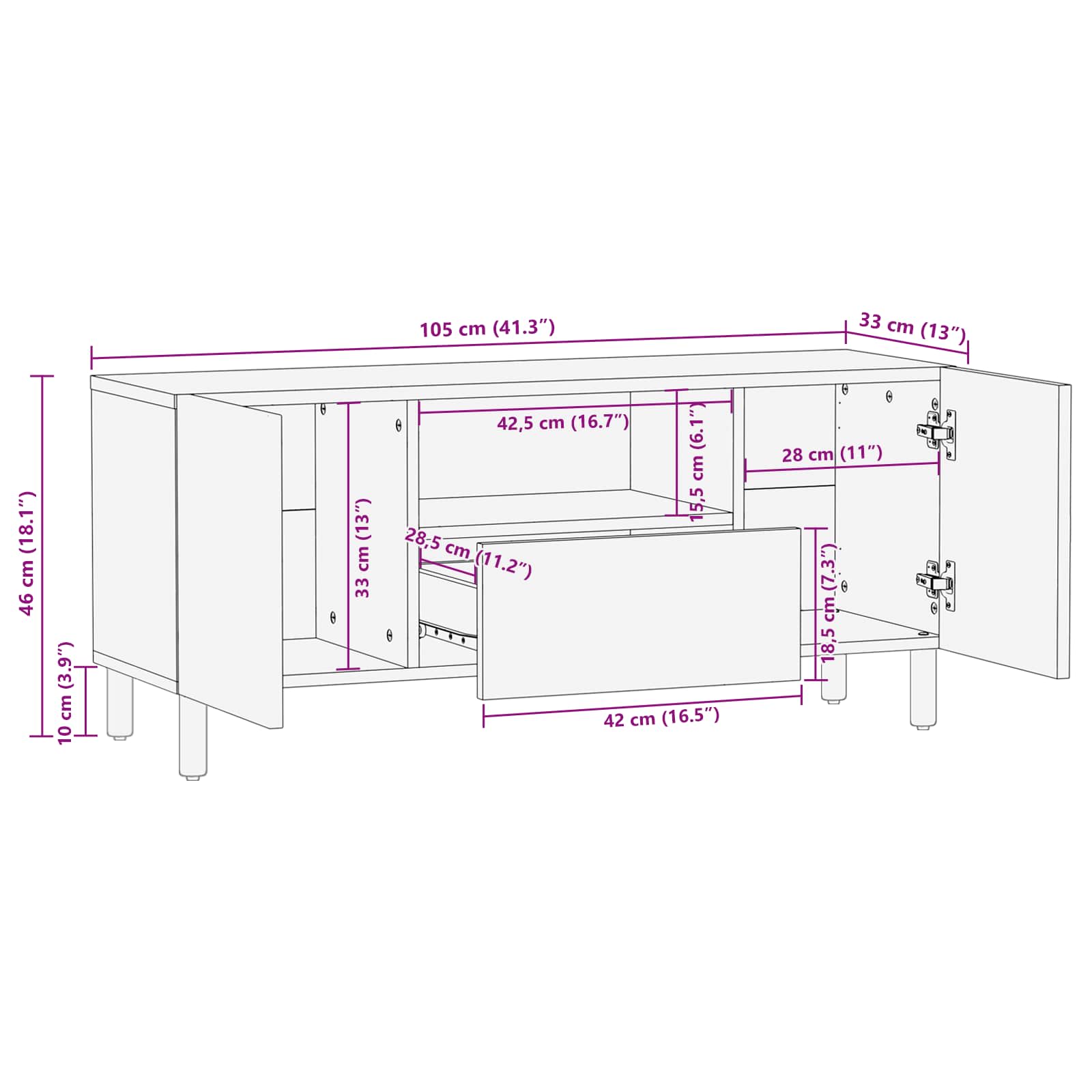 Meuble TV avec tiroir Finition Acacia Brun 105 x 33 x 46 cm - XIOS