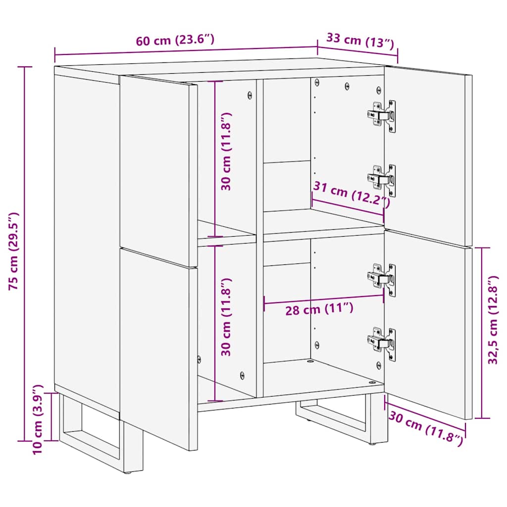 Buffet Marron 60 x 33 x 75 cm bois de manguier massif - XIOS