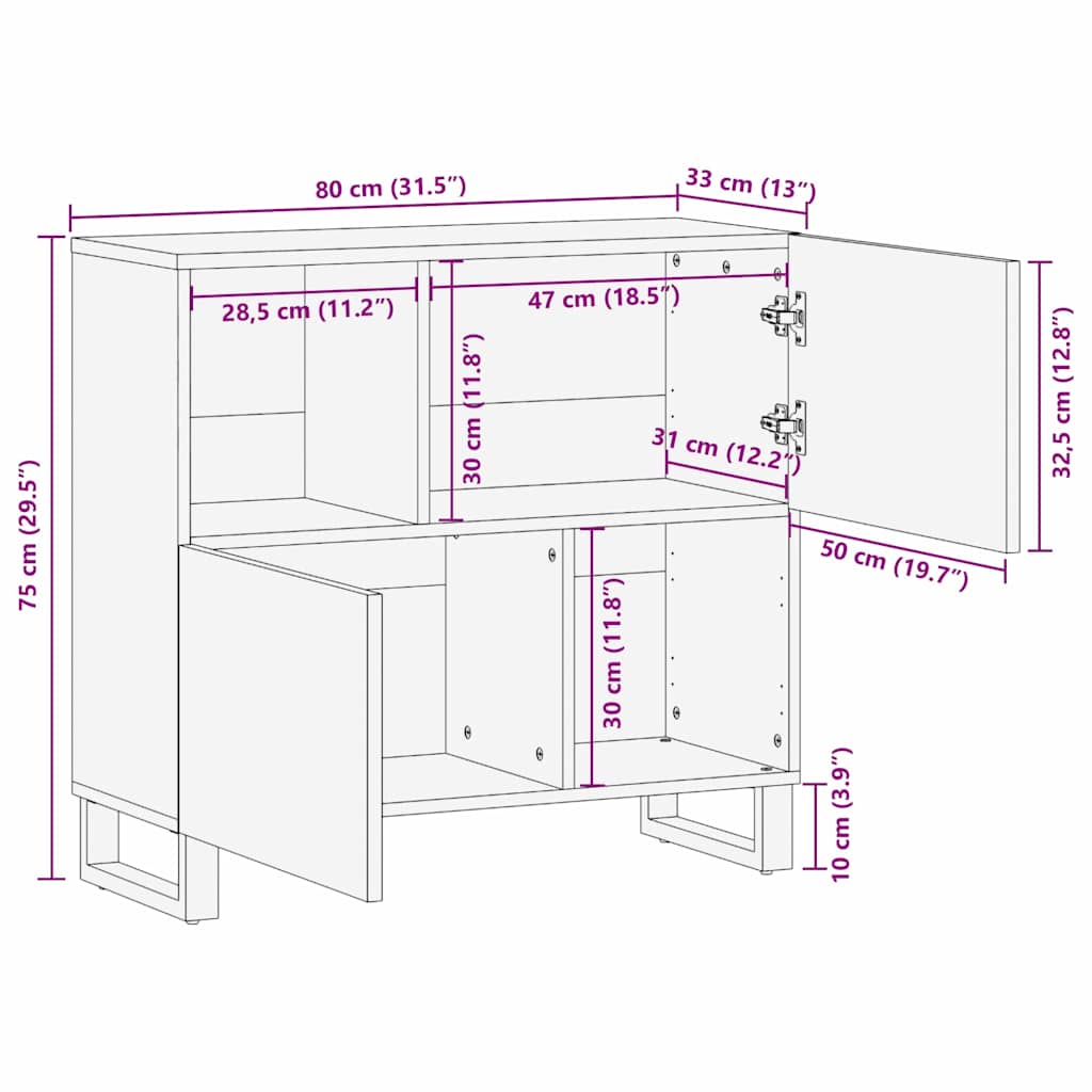 Buffet Marron 80 x 33 x 75 cm bois de manguier massif - XIOS