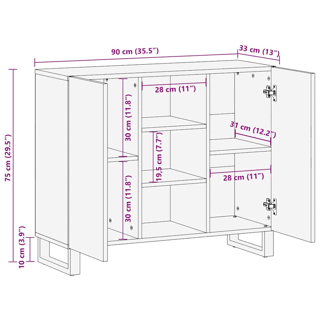 Buffet Marron 90 x 33 x 75 cm bois de manguier massif - XIOS
