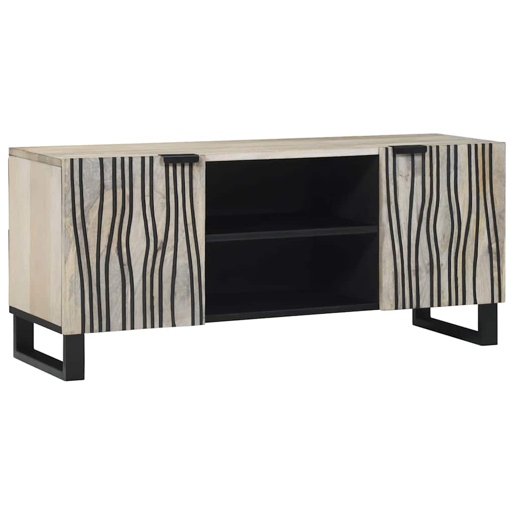 Meuble TV Blanc 105 x 33 x 46 cm bois de manguier massif - XIOS