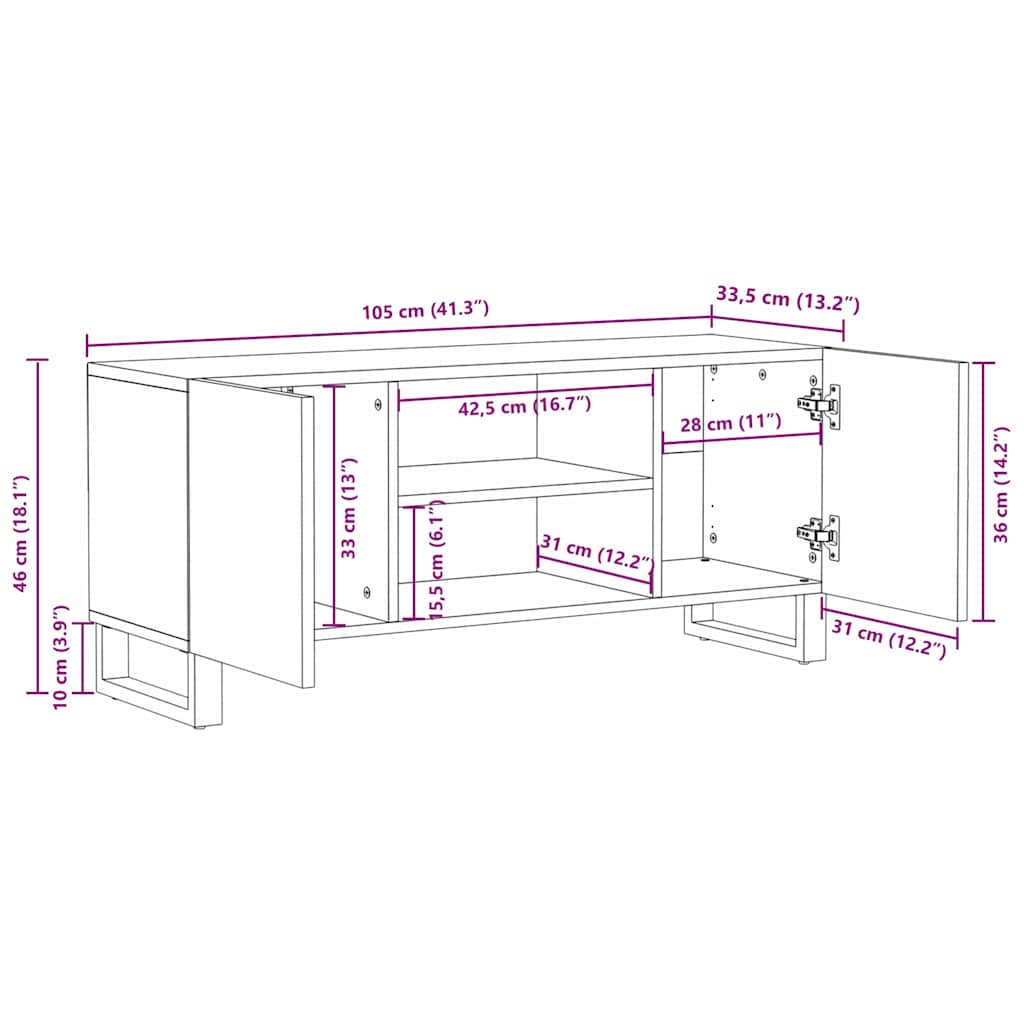 Meuble TV Blanc 105 x 33 x 46 cm bois de manguier massif - XIOS