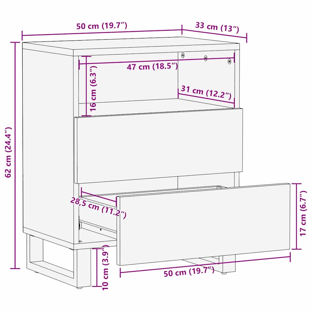 Cabinet de chevet Noyer 50 x 33 x 60 cm bois de manguier massif - XIOS