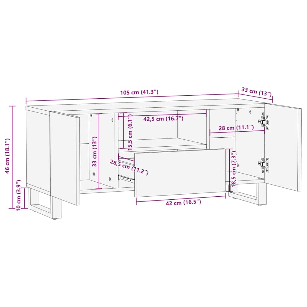Meuble TV Marron 105 x 33 x 46 cm bois de manguier massif - XIOS