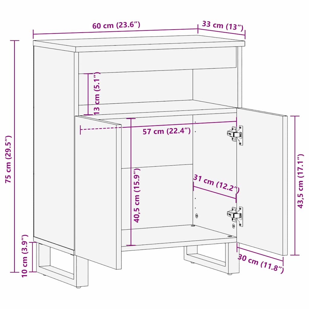 Buffet Marron 60 x 33 x 75 cm bois de manguier massif - XIOS