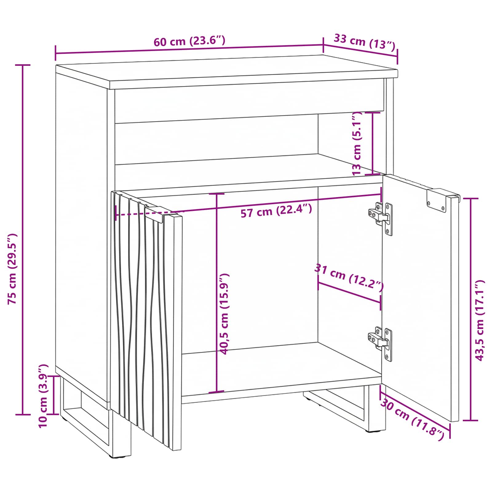 Buffet Marron 60 x 33 x 75 cm bois de manguier massif - XIOS