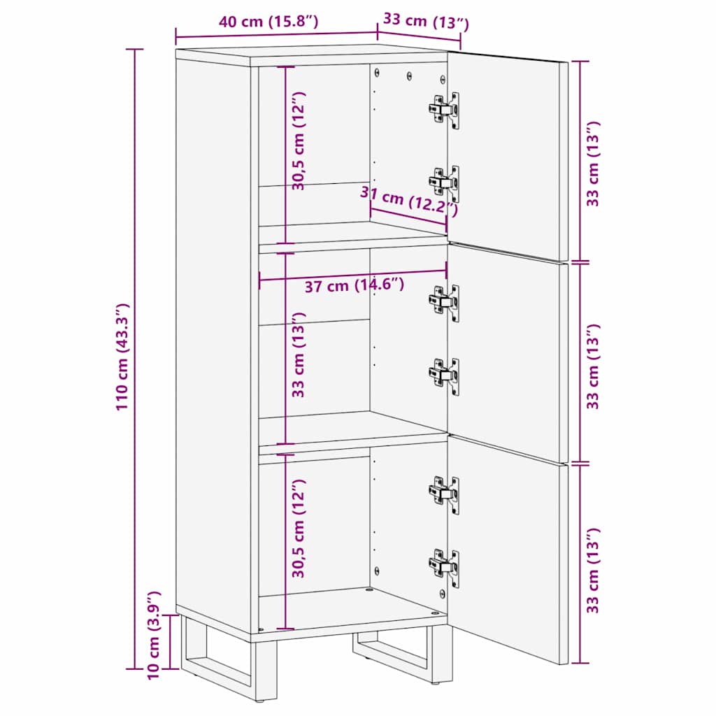 Haut Armoire Marron 40 x 33 x 110 cm bois de manguier massif - XIOS