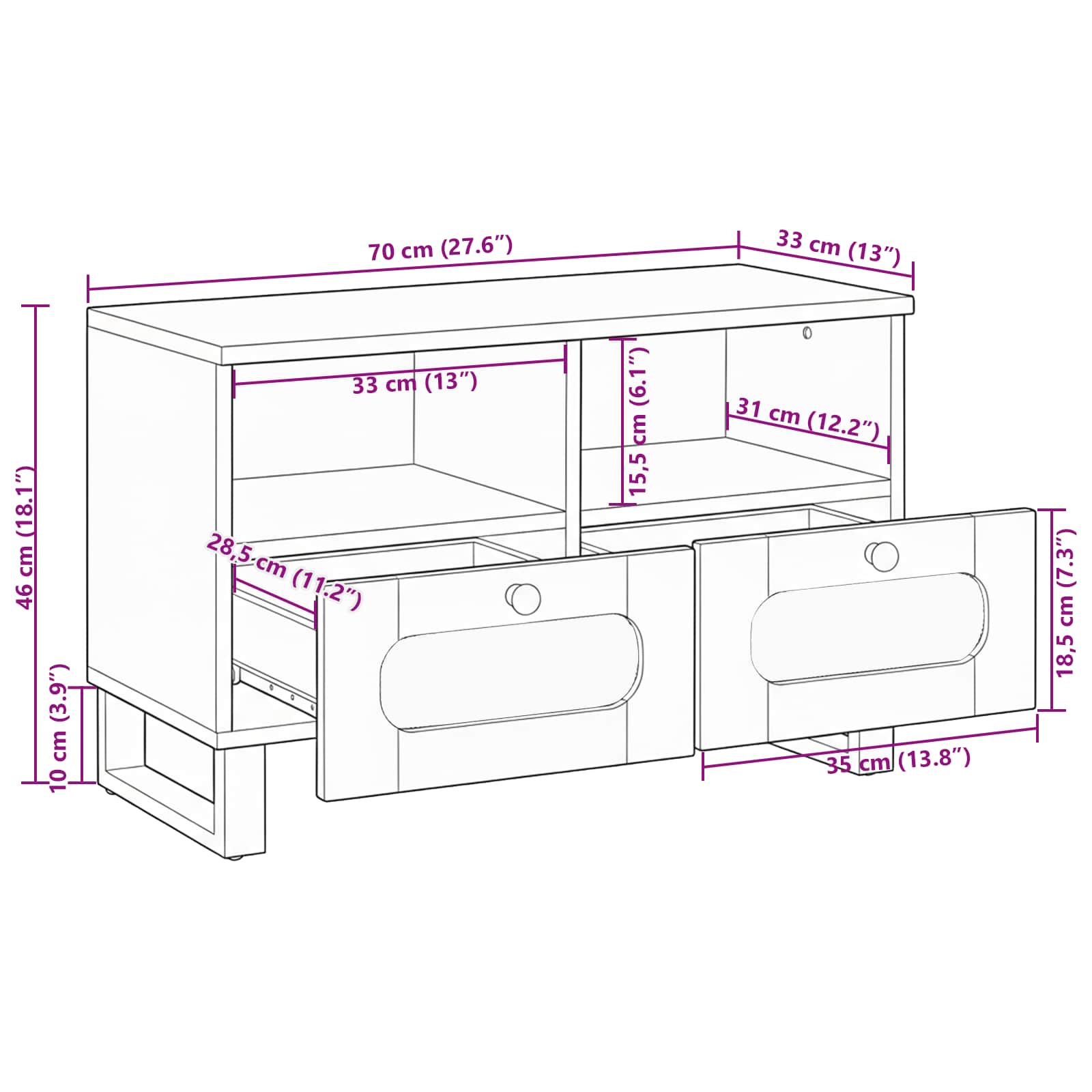 Meuble TV Marron 70 x 33 x 46 cm Bois de mangue massif - XIOS