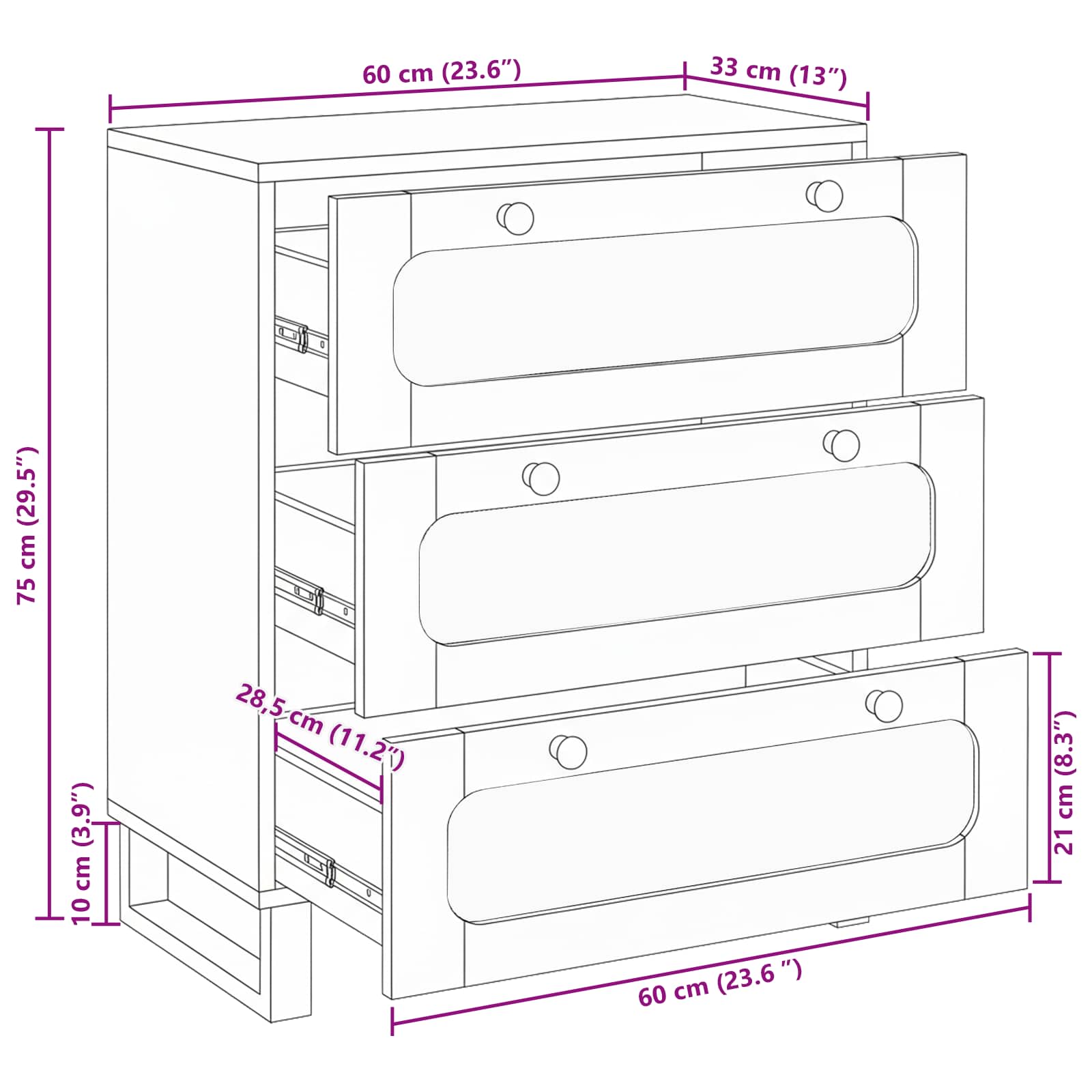 Buffet 60 x 33 x 75 cm Bois de mangue massif Marron