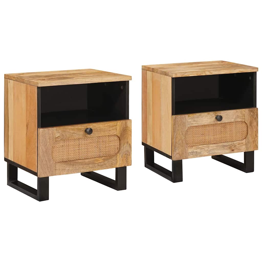 Cabinet de chevet avec tiroir 2 pcs Naturel 40 x 33 x 46 cm