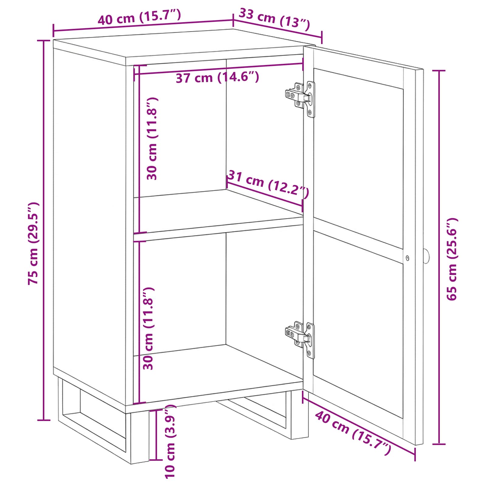 Buffet avec porte Marron 40 x 33 x 75 cm Bois de mangue massif - XIOS