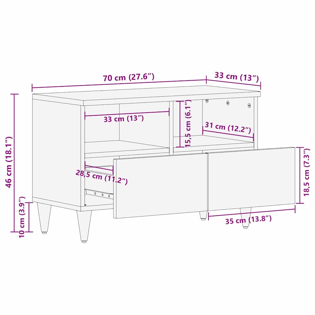 Meuble TV Marron clair 70 x 33 x 46 cm bois de manguier massif XIOS