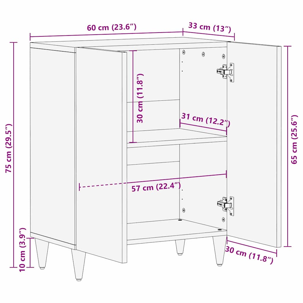 Buffet Marron clair 60 x 33 x 75 cm bois de manguier massif
