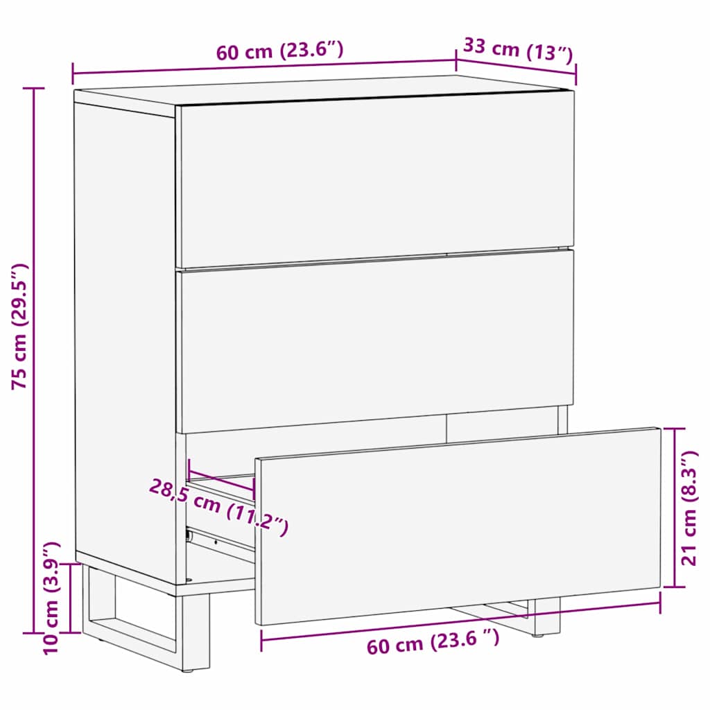 Buffet Marron clair 60 x 33 x 75 cm bois de manguier massif