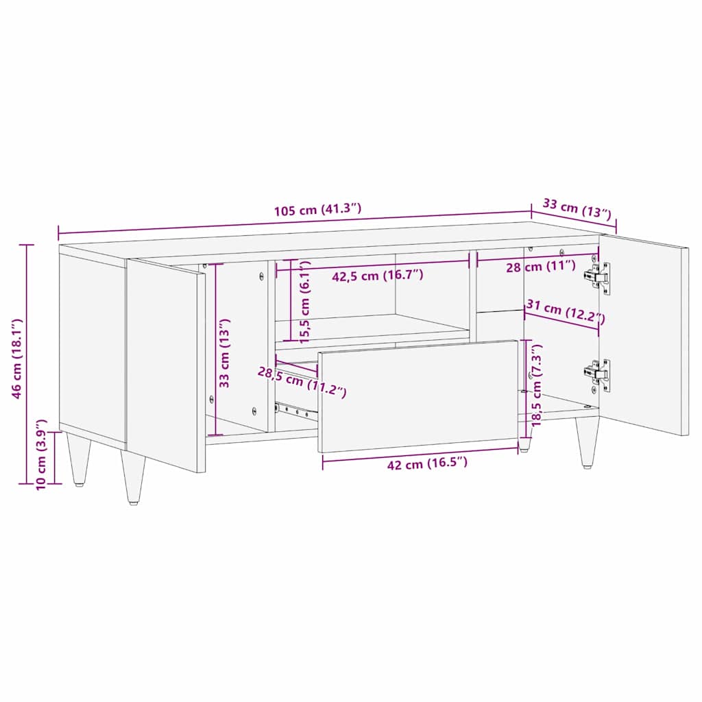 Meuble TV Marron clair 105 x 33 x 46 cm bois de manguier massif XIOS