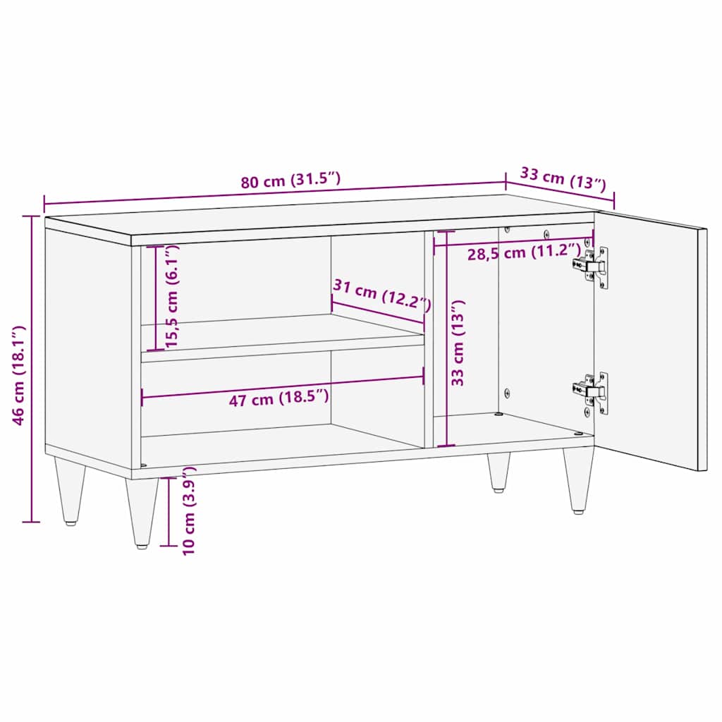 Meuble TV Marron clair 80 x 33 x 46 cm bois de manguier massif XIOS