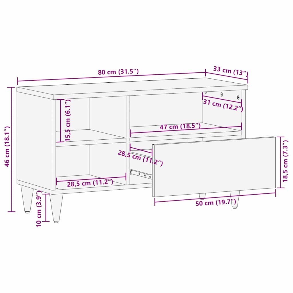Meuble TV Marron clair 80 x 33 x 46 cm bois de manguier massif XIOS