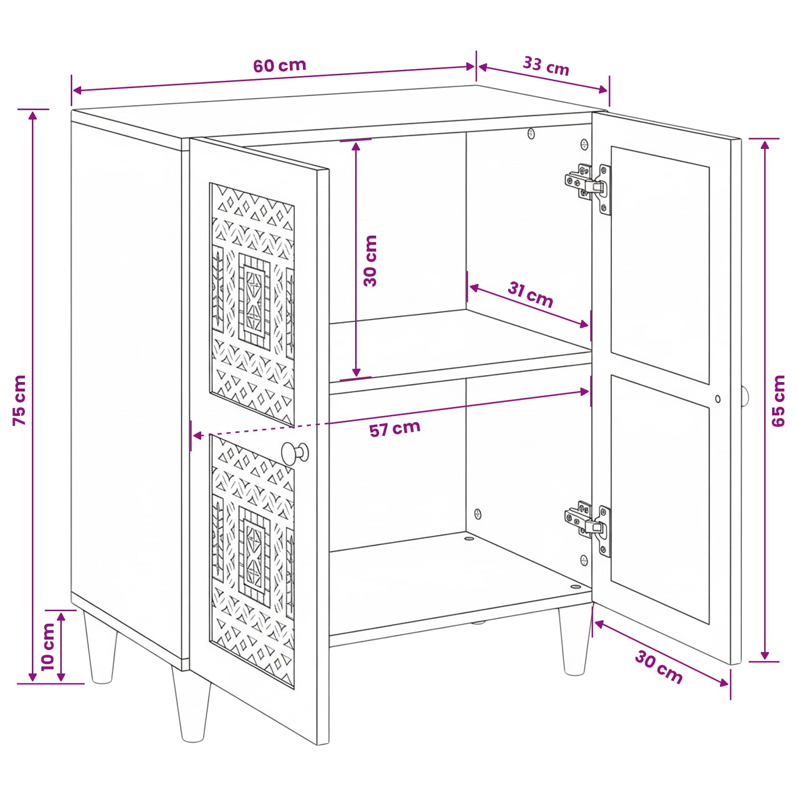 Buffet Blanc 60 x 33 x 75 cm bois de manguier massif - XIOS