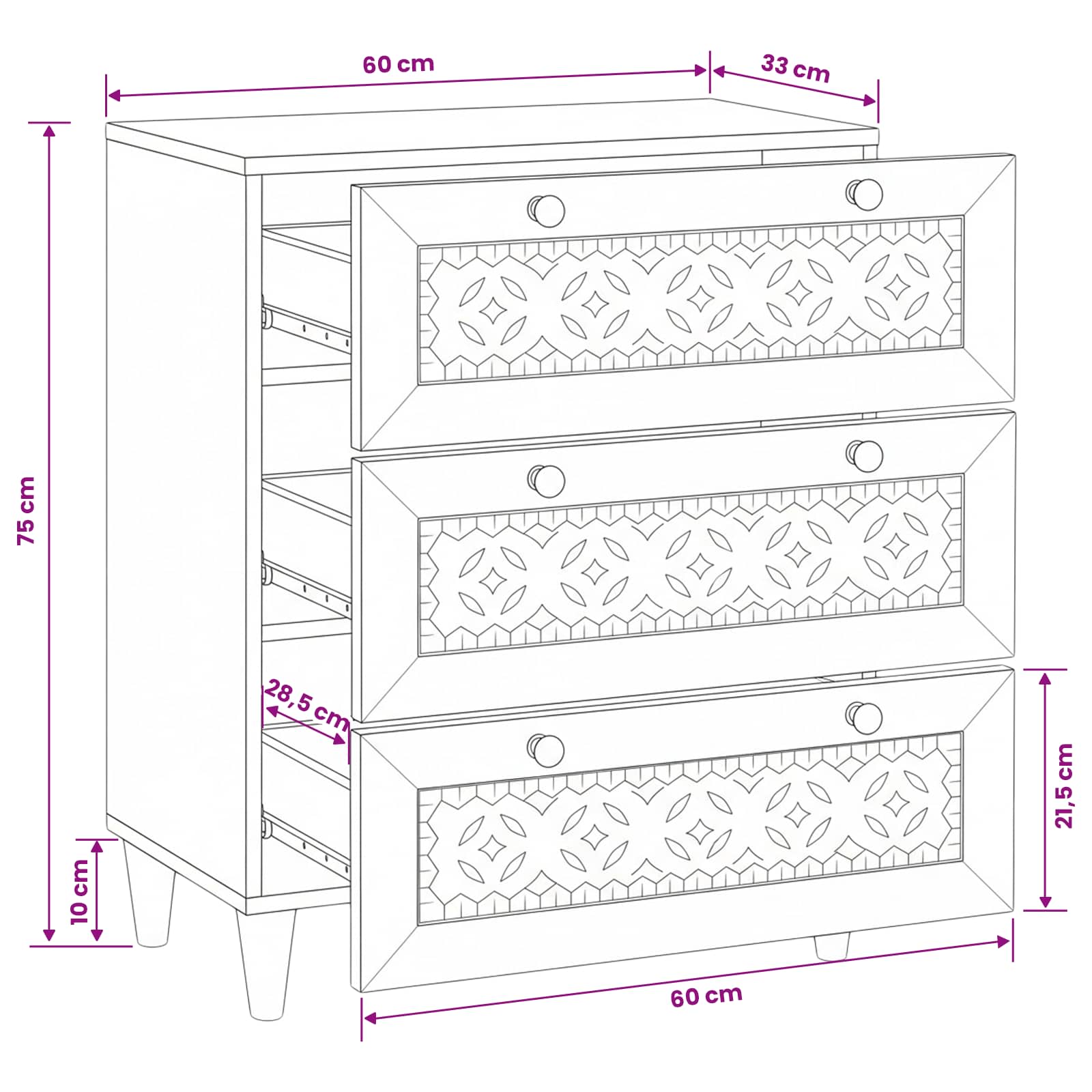 Buffet Blanc 60 x 33 x 75 cm bois de manguier massif - XIOS