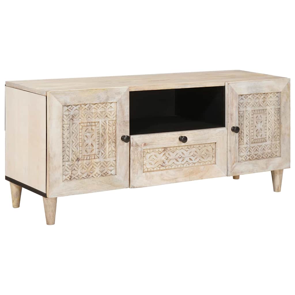 Meuble TV Blanc 105 x 33 x 46 cm bois de manguier massif XIOS