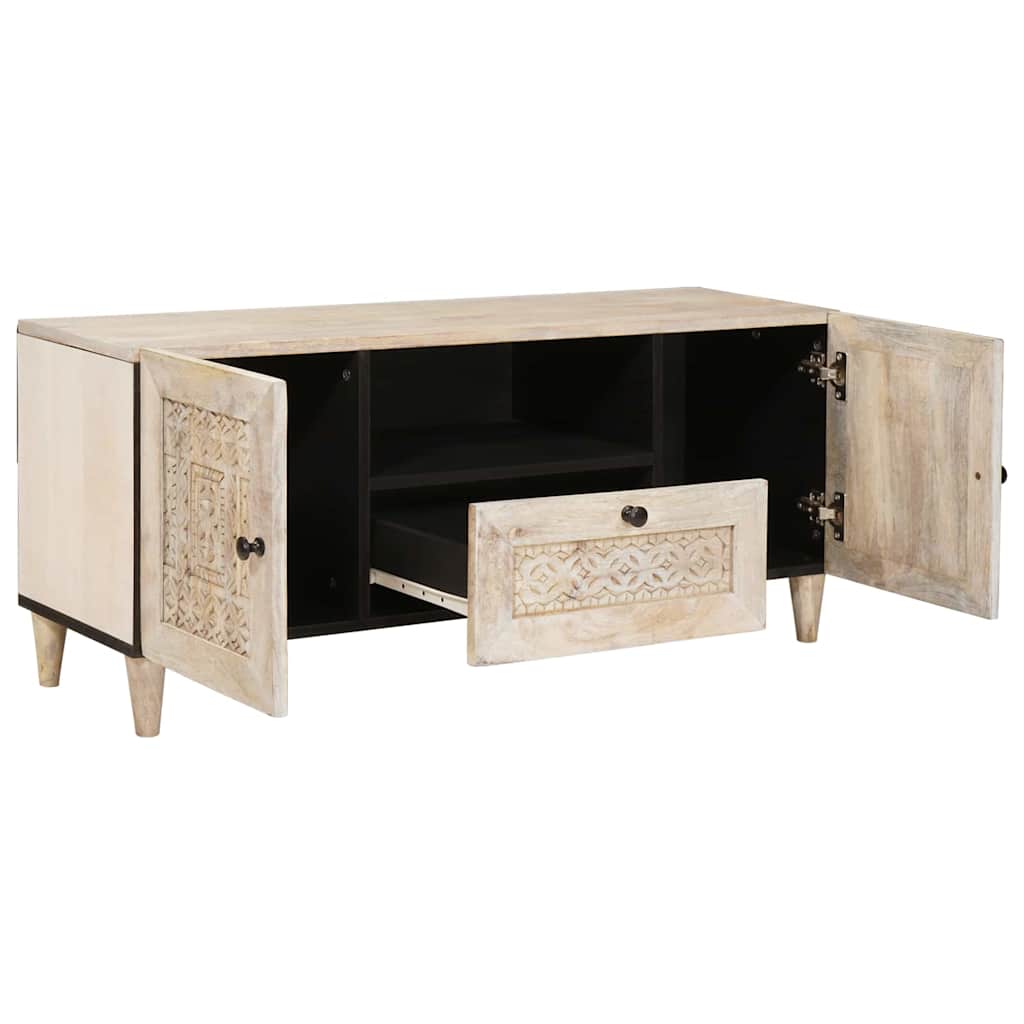 Meuble TV Blanc 105 x 33 x 46 cm bois de manguier massif XIOS
