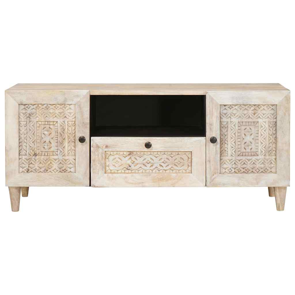 Meuble TV Blanc 105 x 33 x 46 cm bois de manguier massif XIOS