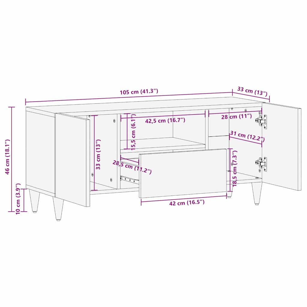 Meuble TV Blanc 105 x 33 x 46 cm bois de manguier massif XIOS